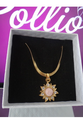 pollio accessorry PEMBE İŞLEMELİ ÇELİK KOLYE