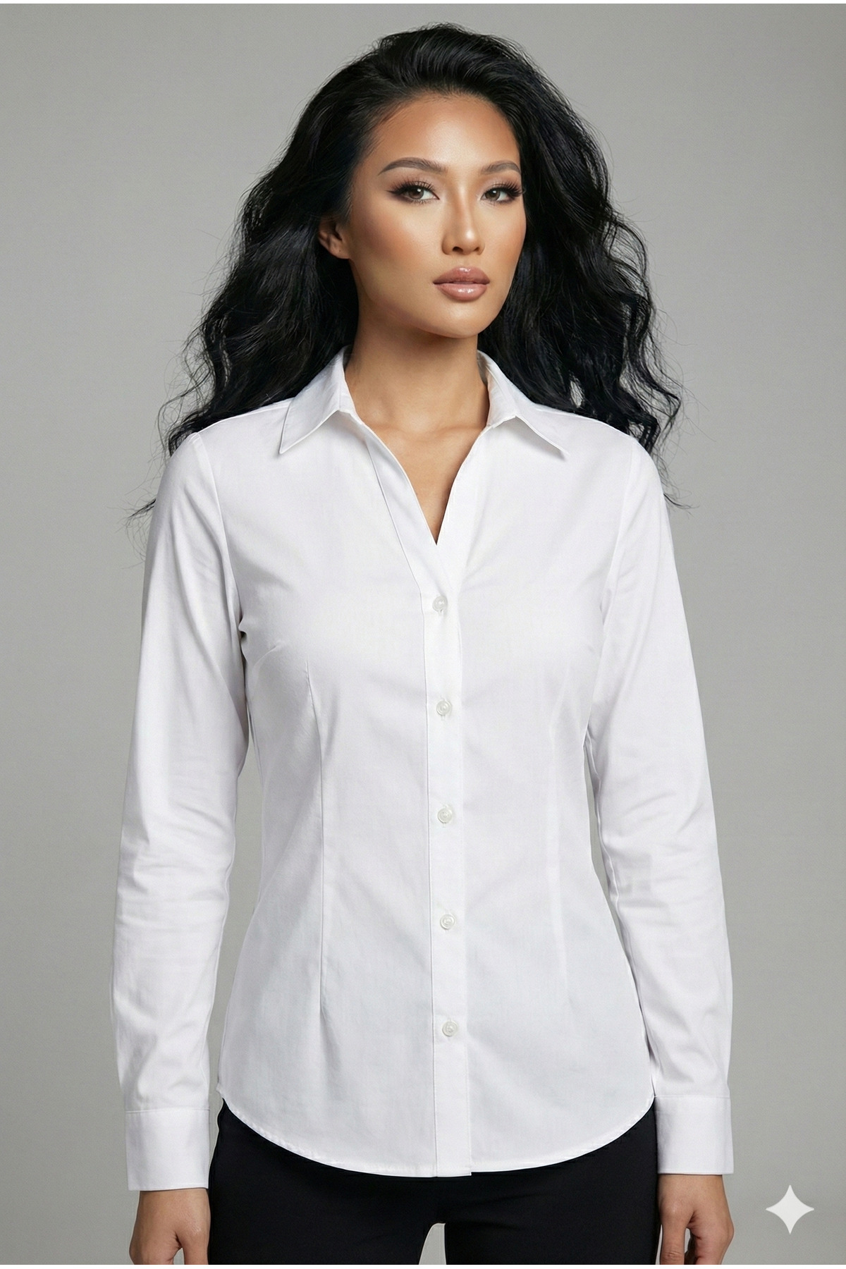 Şiir Tekstil  SONORA Kadın Slim Fit Dar Kesim Vücuda Oturan Uzun Kollu Düğme Detaylı Basic Gömlek - Beyaz - Görsel 4