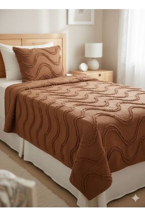 BH BABY HOME Terra Cotta Kabartma Desenli Tek Kişilik Yatak Örtüsü seti - 170...