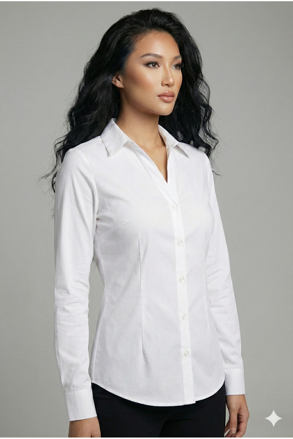 Şiir Tekstil  SONORA Kadın Slim Fit Dar Kesim Vücuda Oturan Uzun Kollu Düğme Detaylı Basic Gömlek - Beyaz - Görsel 2