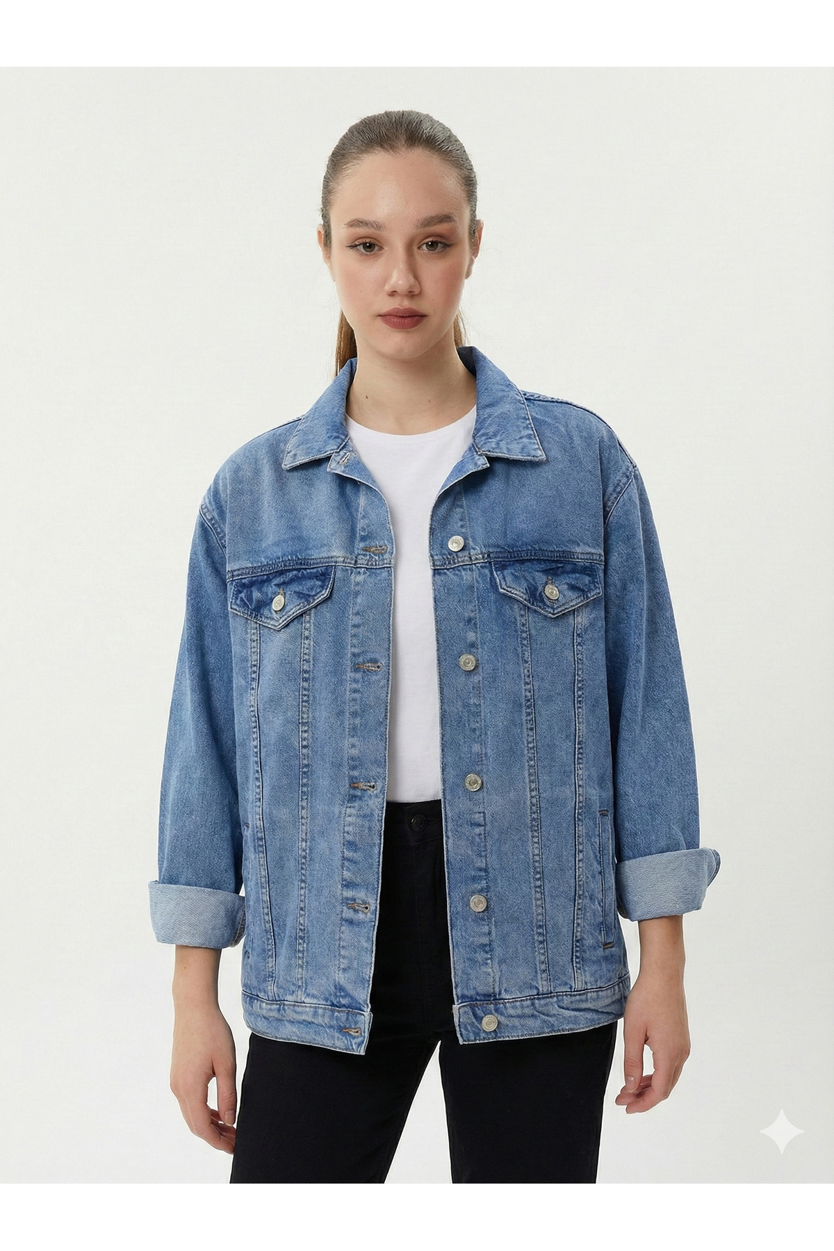 Twister Jeans  BC J68-01 Dark Blue Oversize Kadın Kot Ceket Açık Mavi