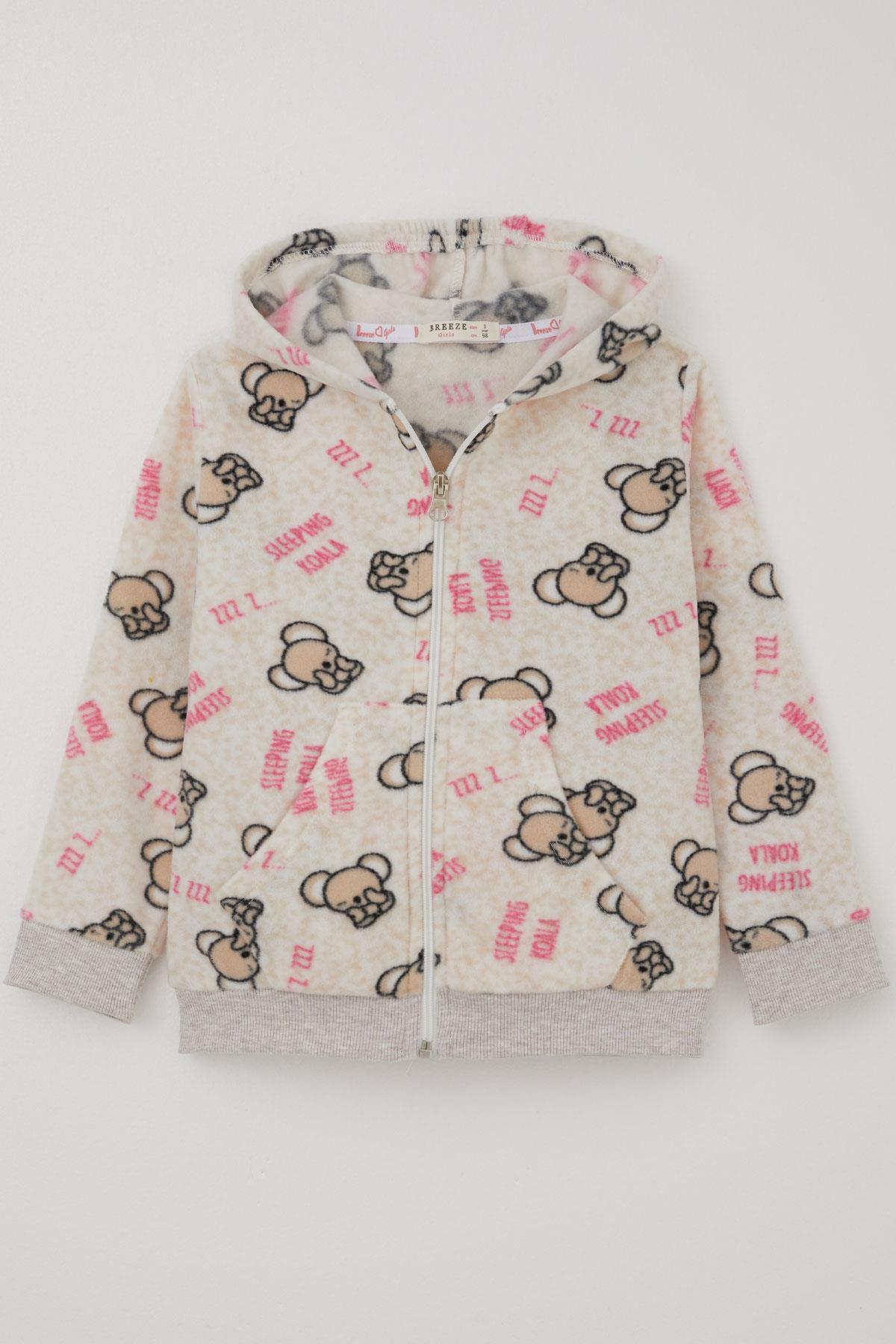 Breeze Kız Bebek Hırka Sevimli Uykucu Koala Desenli 9 Ay-3 Yaş, Bej Melanj fotoğrafı 2 (önizleme)