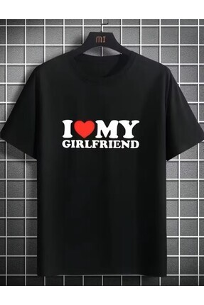 LELVANİ I MY GIRLFRIEND Yazılı Kalp Desen Baskı T-Shirt