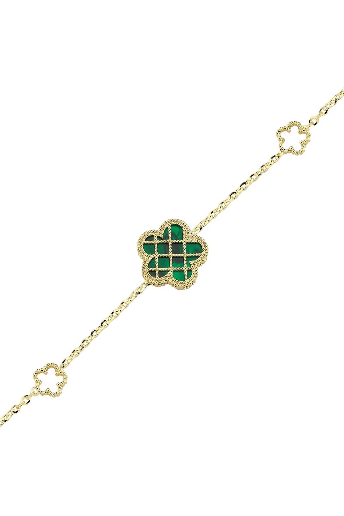 PIRLANT Çift Taraflı Yeşil Beyaz Kafesli Çiçek Altın Bileklik