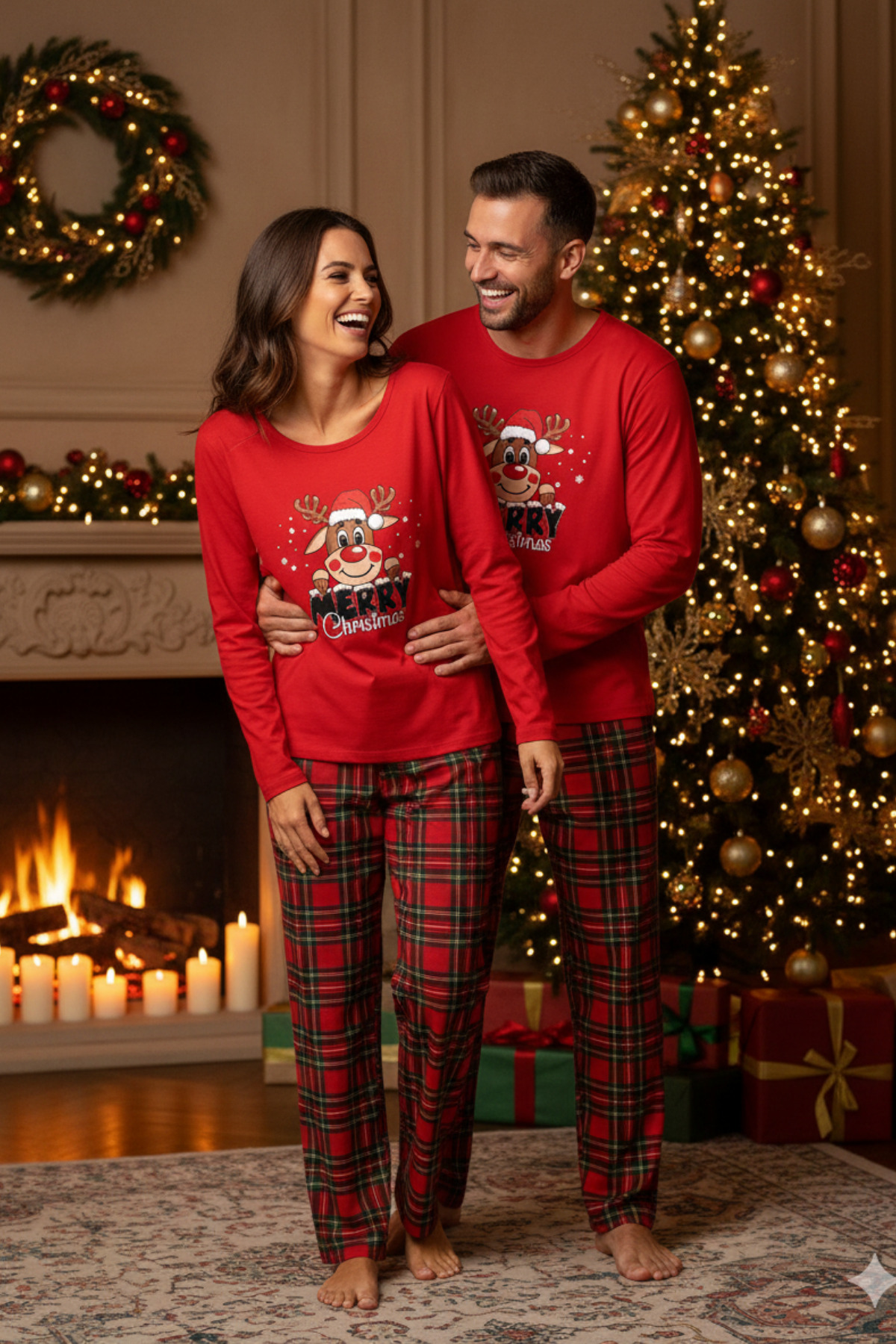 ELİTOL Pamuklu-Süet Yılbaşı Pijama Takımı