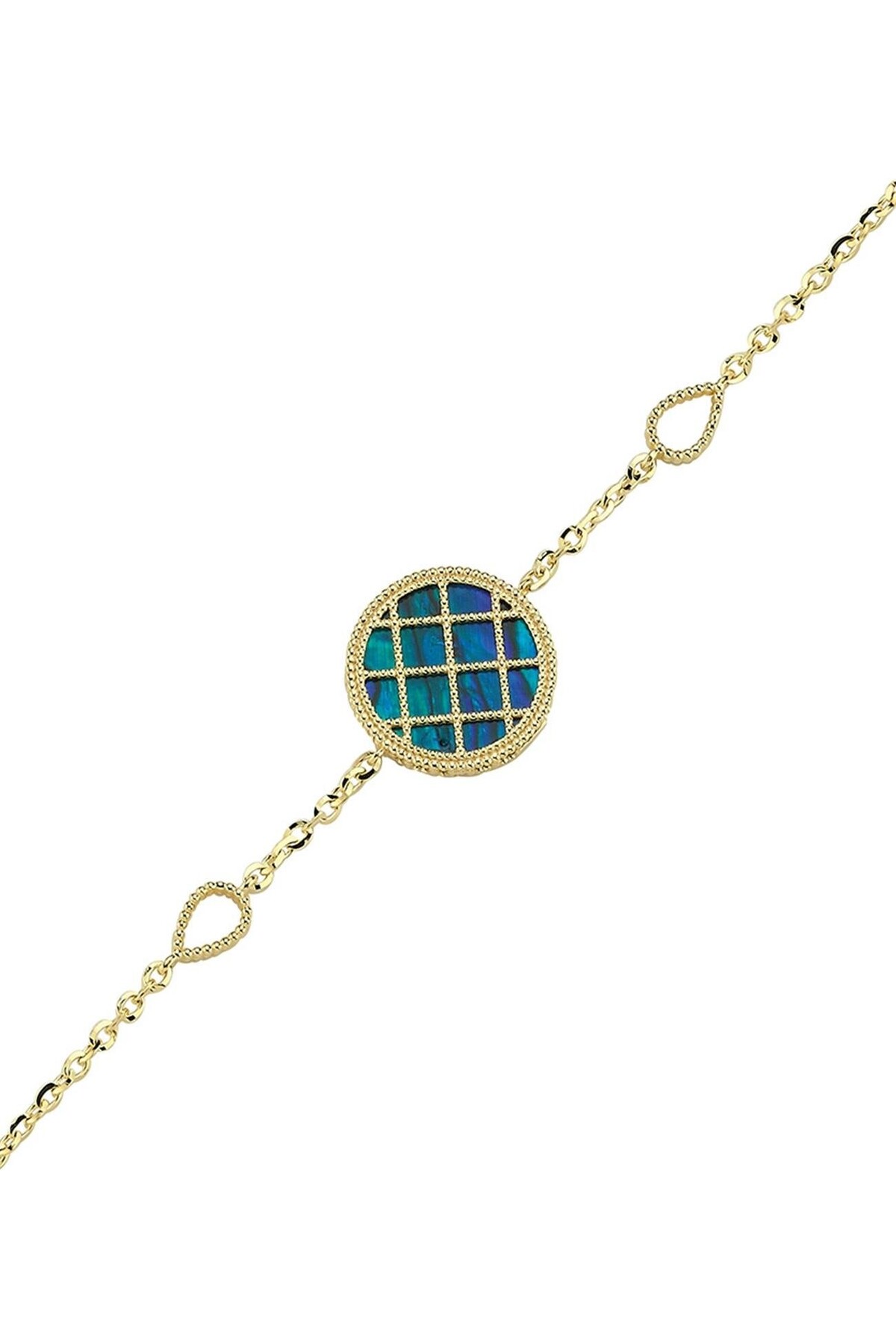 PIRLANT Çift Taraflı Mavi Beyaz Sedefli Altın Bileklik