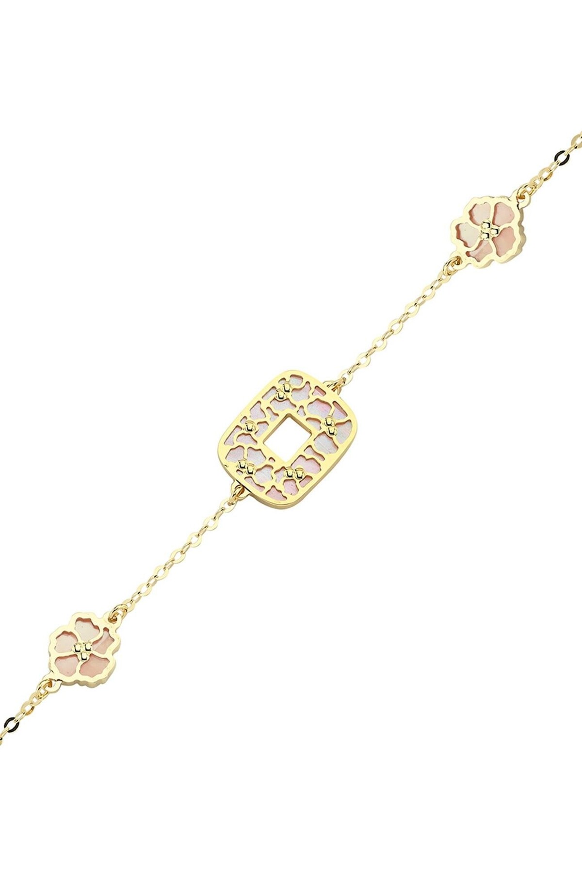 PIRLANT Çift Taraflı Pembe Beyaz Sedefli Altın Bileklik