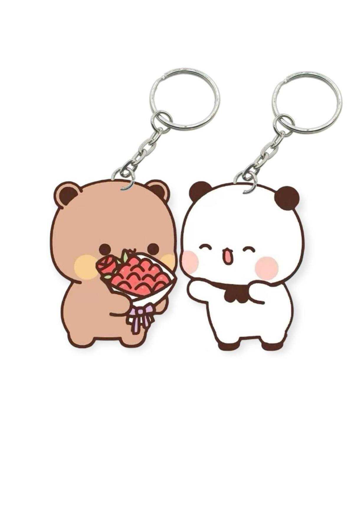 Dudu Bubu Panda Teddy Bear Couple Keychain Set Valentine's Day Valentine Special Gift Bag Ornament