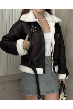 franky B Premium İçi Kürklü Kemerli Deri Mont