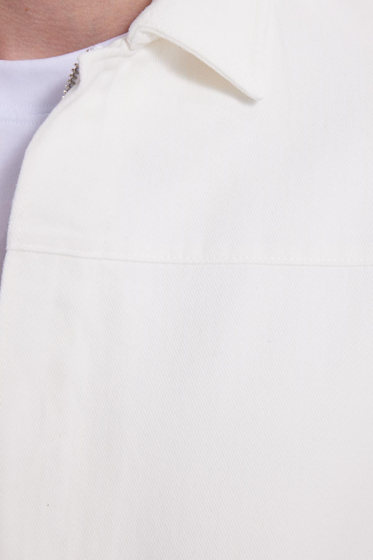 Tudors  Erkek Relax Fit Rahat Kesim Çift Cep Denim Beyaz Kot Mont Gömlek - Görsel 5