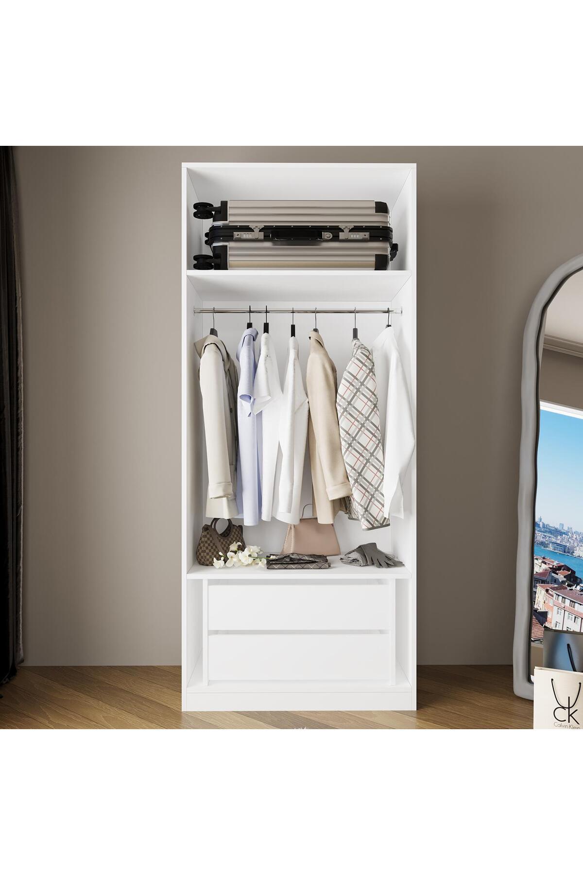 Bimossa KA5040 GOSS 90 cm Kapaksız,Askılı,Çekmeceli Tekli Gardırop