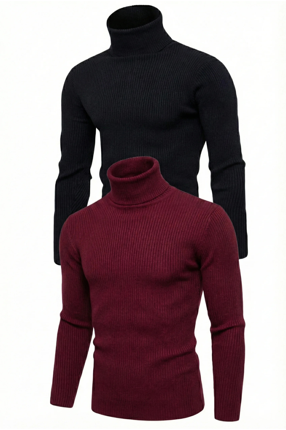 mzpkartan 2'li Siyah Bordo Unisex Kaşkorse Boğazlı Full Likralı Fitilli Body Kazak