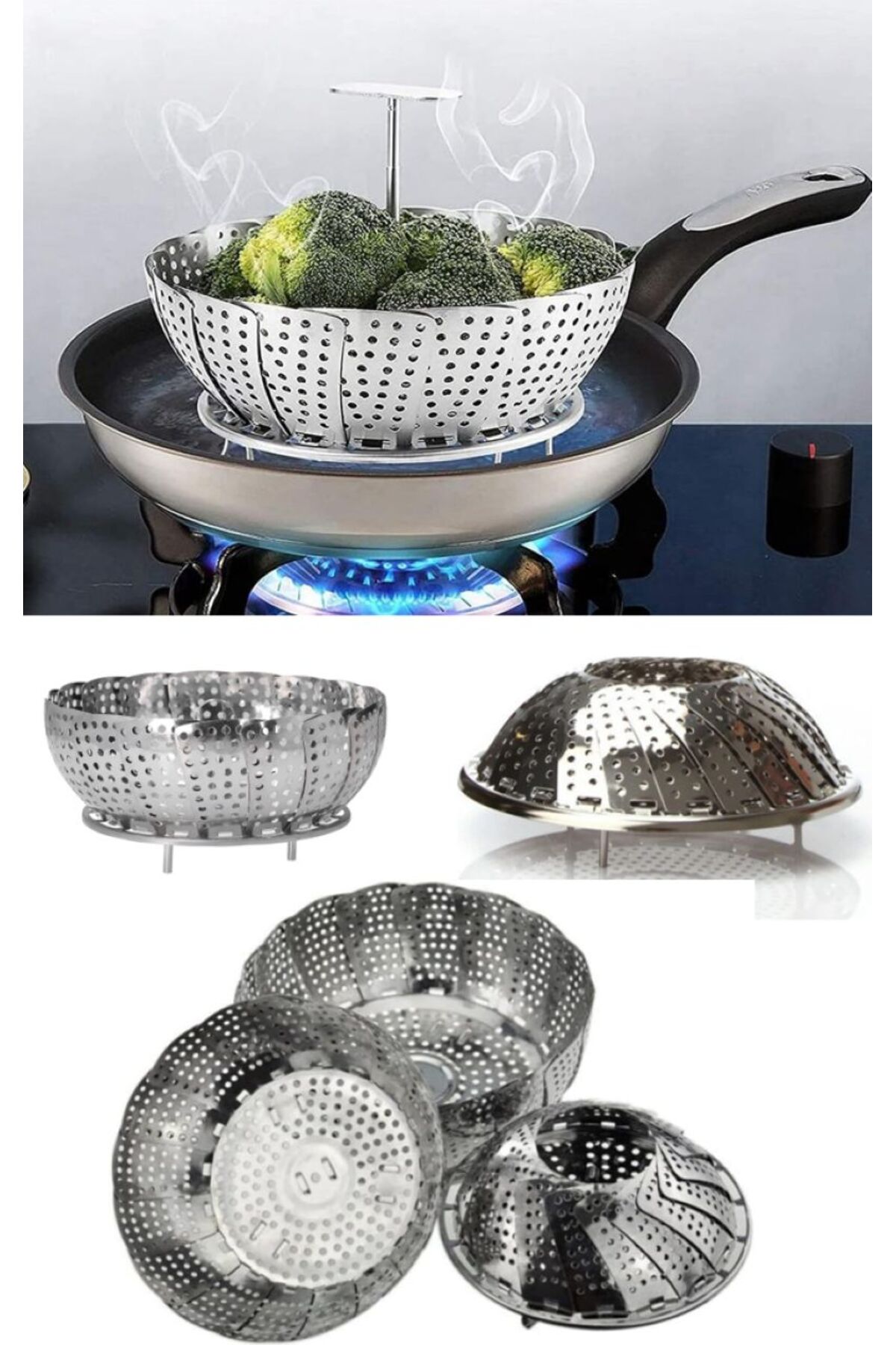 TARIK HOME Katlanabilir Buharda Pişirme Aparatı Haşlama Sepeti Pratik Tencere Içi Haşlama Aparatı