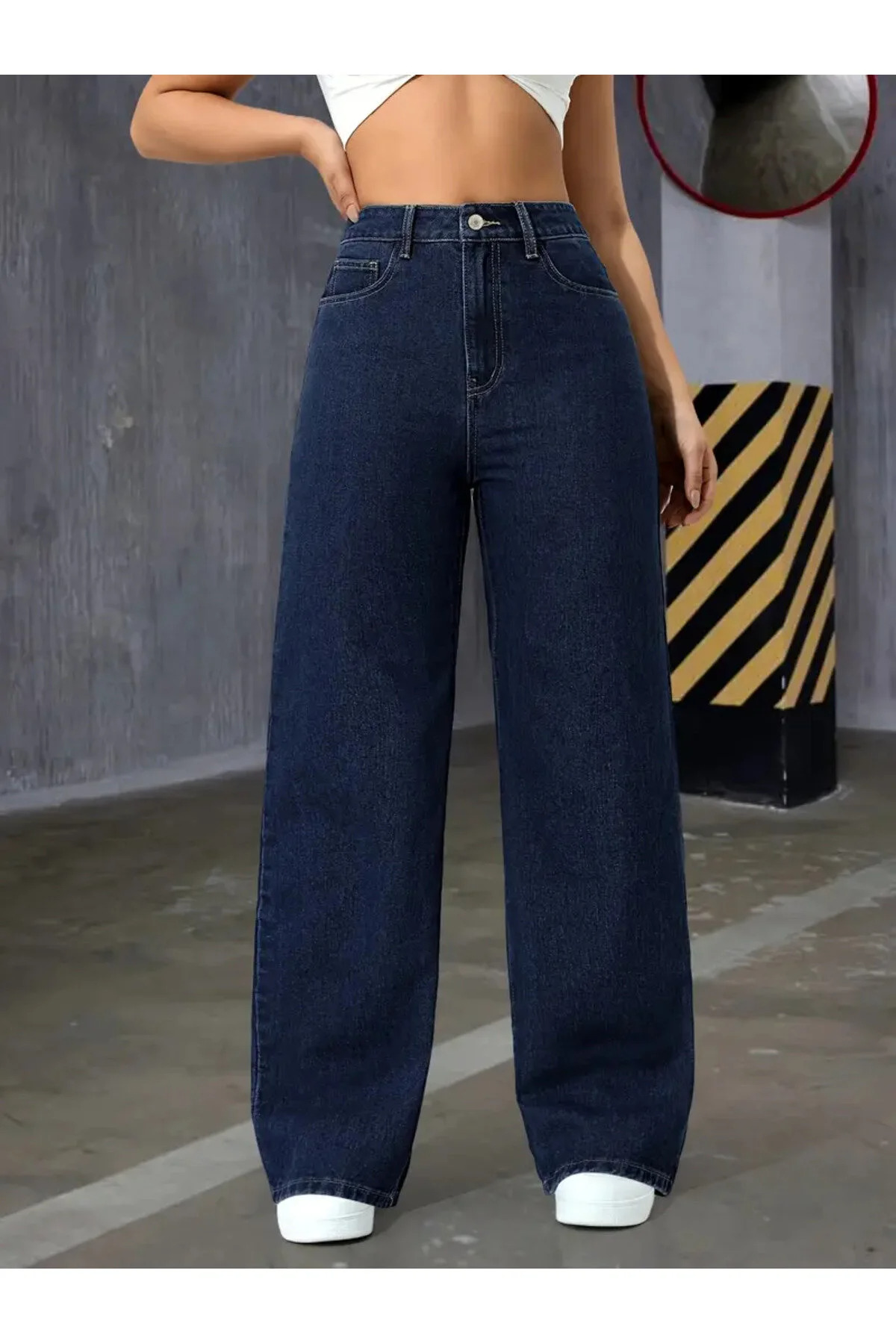Agnes Camellia Navy Blue Women's High Waist Shaggy, Wide Leg , Lycra Palazzo Jeans Cnrk*2