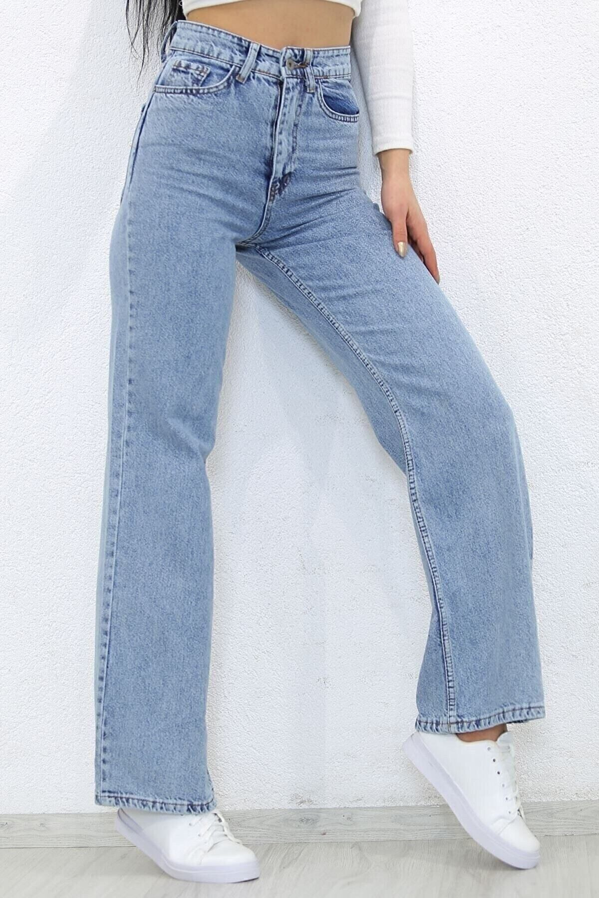 Agnes Snow Wash Blue Women's Wide Leg Wide Leg Jeans, Lycra Palazzo Jeans*1
