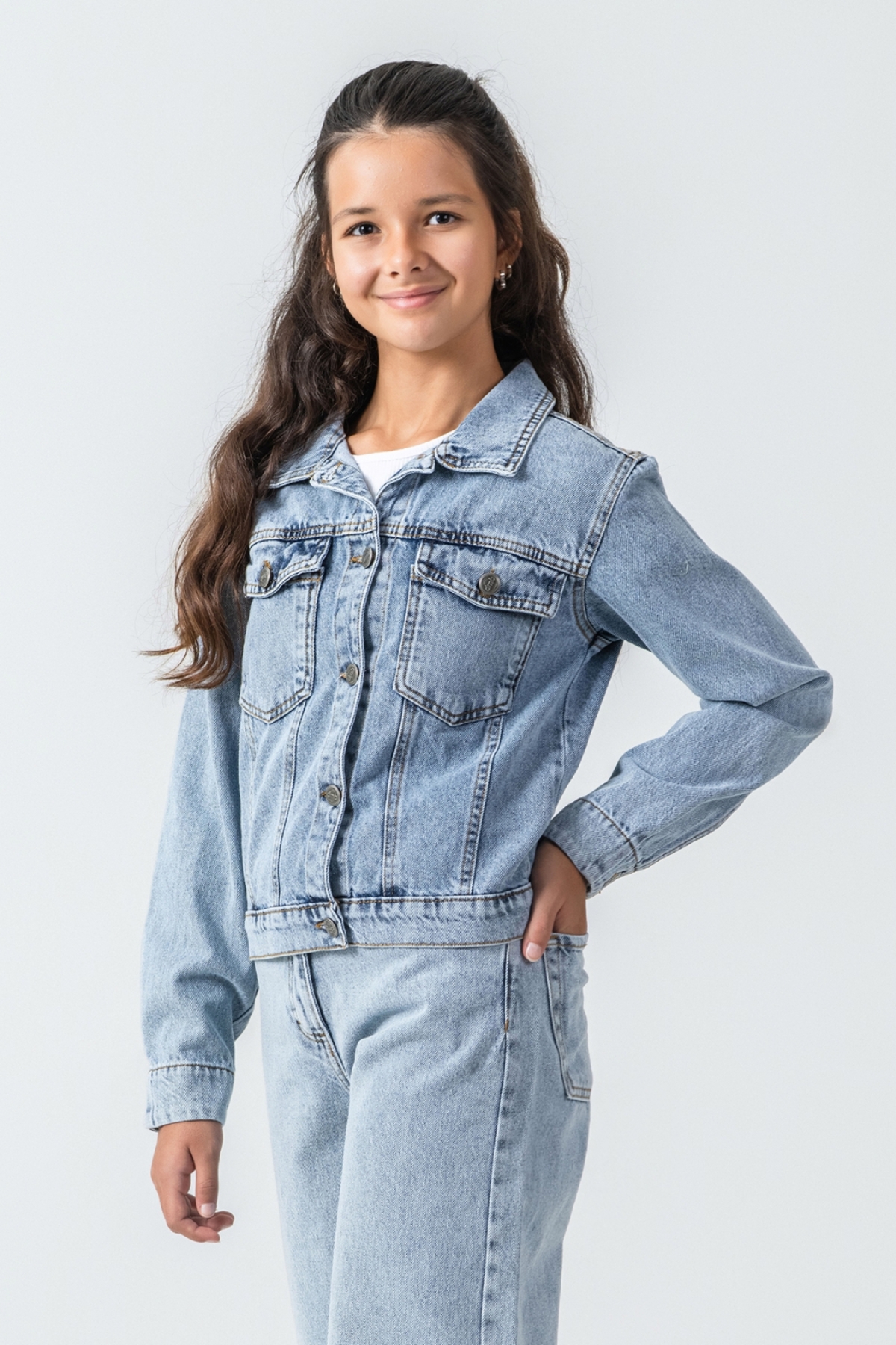 Dmb  Kız Çocuk Düğmeli Cepli Jean Kot Ceket - Görsel 3