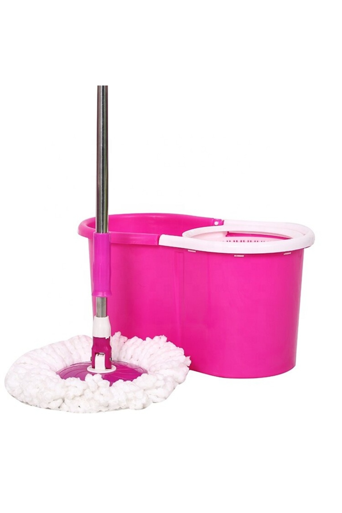 مجموعة ممسحة و دلو دوارة سهلة العصر والتنظيف، ممسحة ارضية مع عصارة دوارة ورأس من المايكروفايبر,احمر