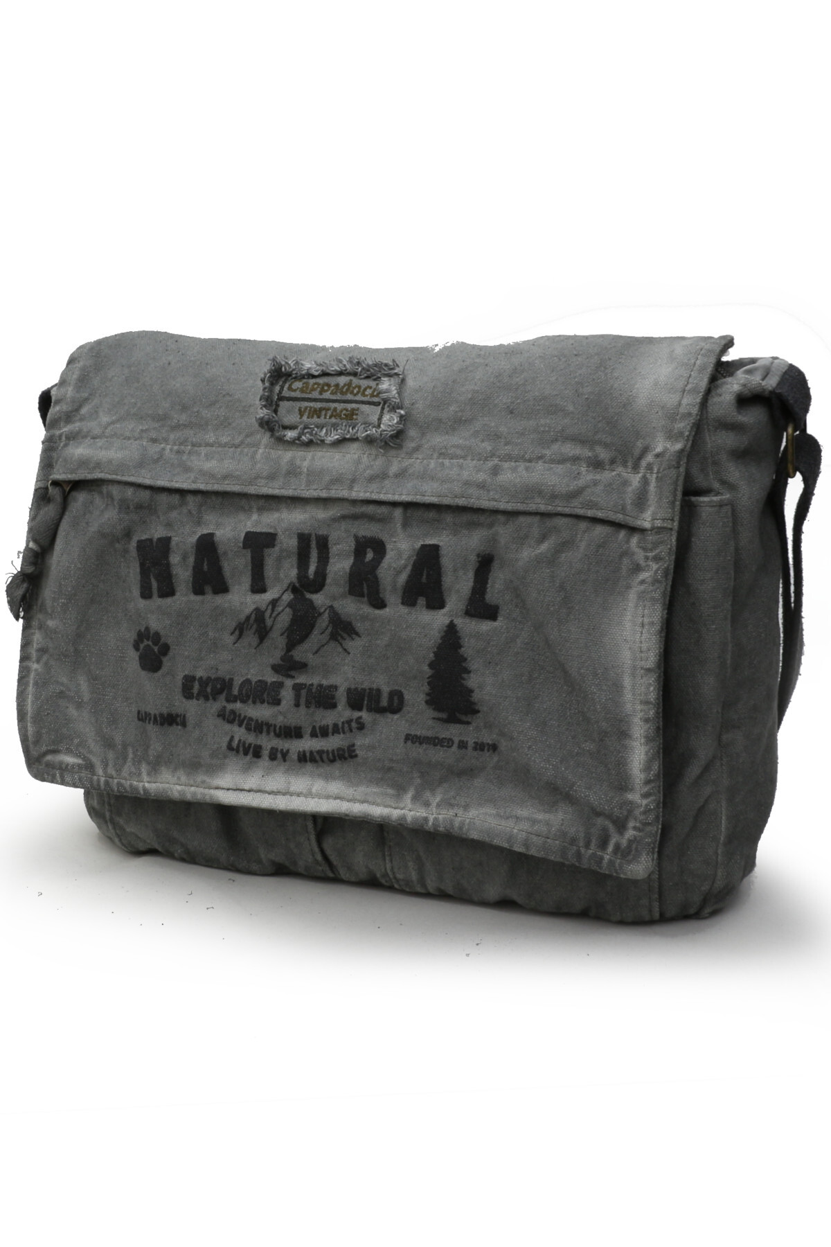 Cappadocia Vintage 4028 Gri Salaş Omuz Çantası Pamuk Kanvas Postacı 15.6 Laptop Okul Seyahat Günlük Vintage Retro