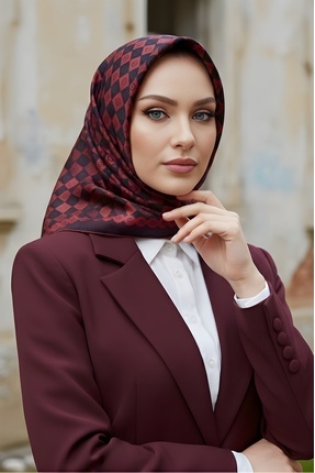 İmajButik Bordo İpekhan Soft Dijital Pamuklu Eşarp