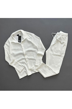 Richarlison Erkek Beyaz Rahat Kesim Ottoman Kumaş Fitilli Takım Düğmeli Üst L...