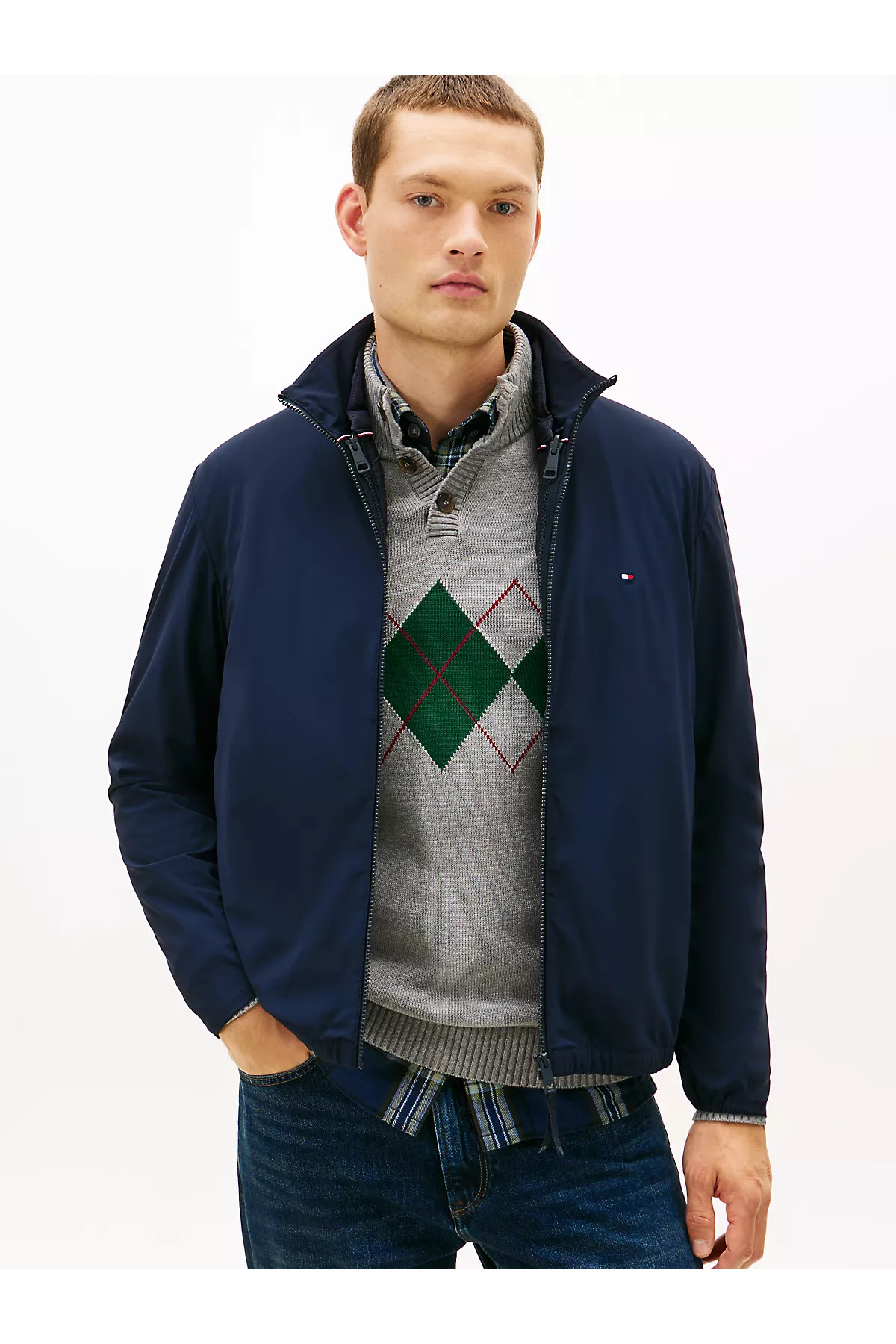 تامی هیلفیگر کاپشن مردانه آستین بلند کلاه دار طرح لوگودار، رنگ سرمه ای، مدل MW0MW41931-DW5