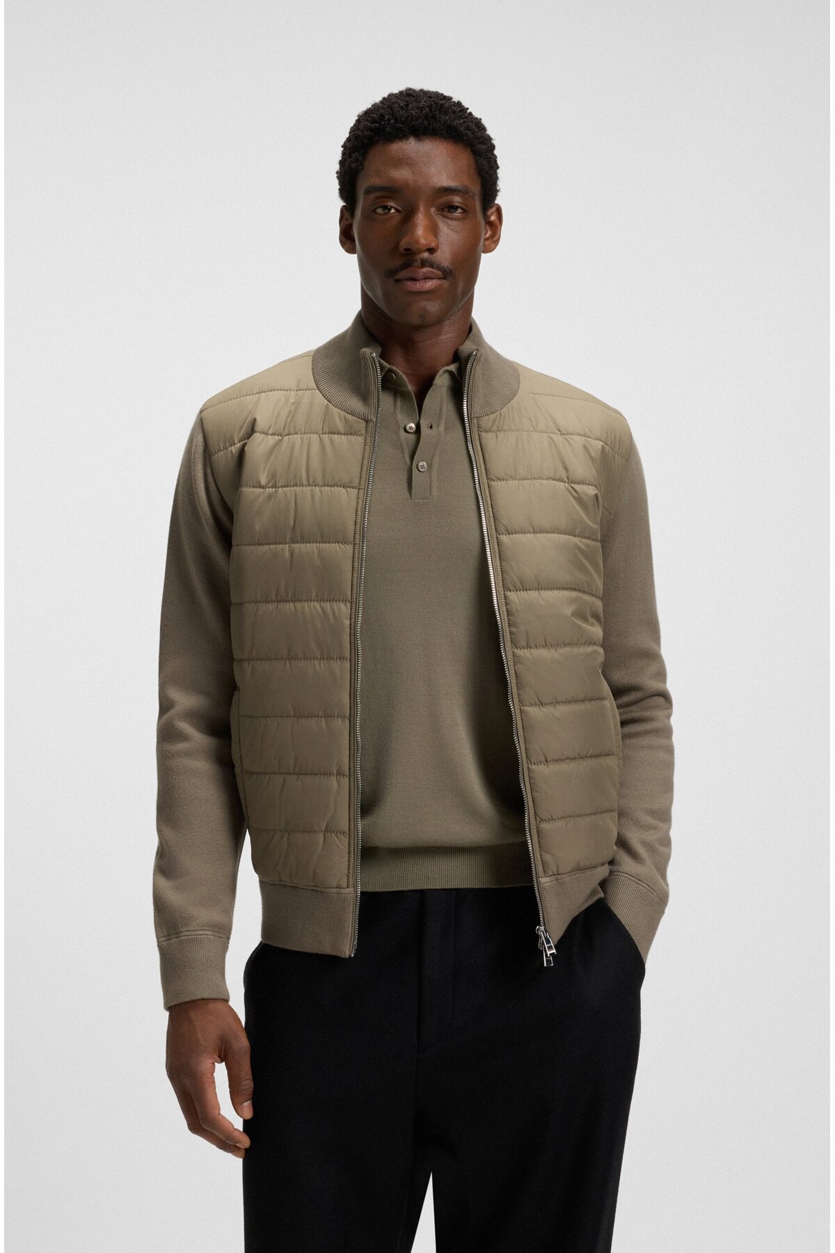 باس کاپشن مردانه قهوه‌ای لحافی و پددار یقه ایستاده معمولی 50549991-245