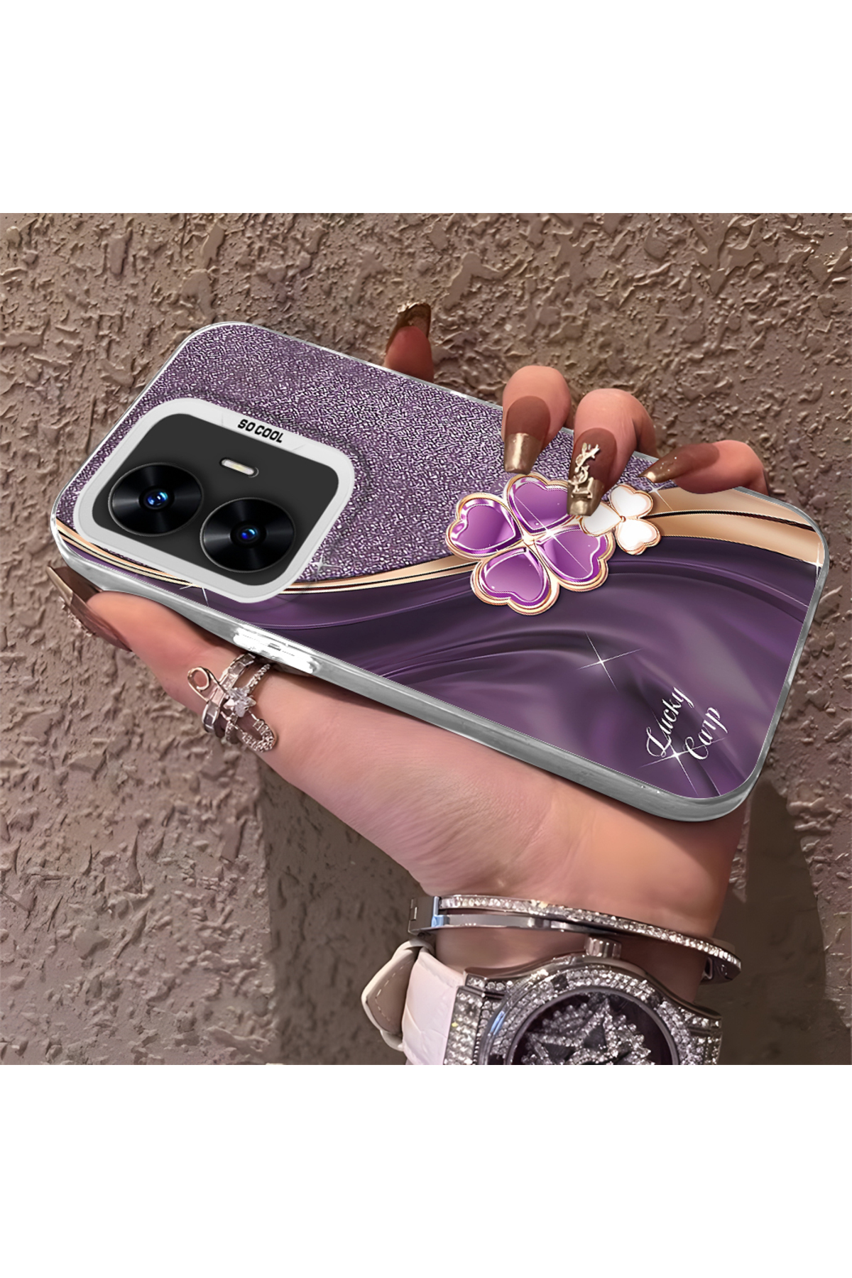 Realme C55 Compatible Phone Case Hard Back Anti Fall chance clover