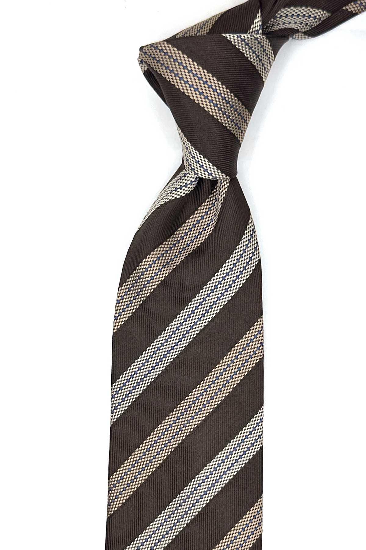  کراوات ابریشمی ایتالیایی قهوه‌ای مدل لچو IK2198