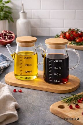 NOKKA Mini Sosluk Yağdanlık Seti, 2'li Salata Seti, Bambu Stant