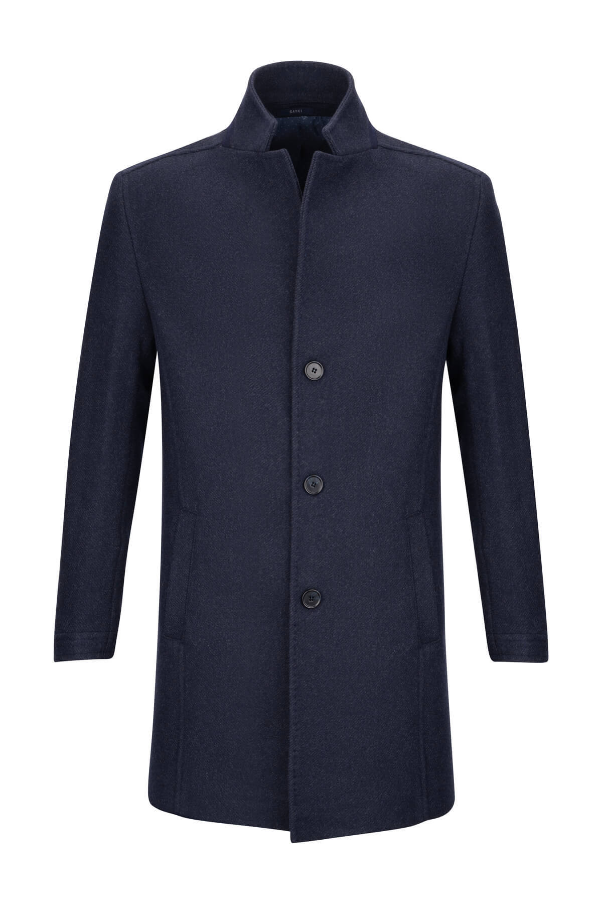 SAYKI Lacivert Slim Fit Ceket Yaka Yünlü Kaşe Palto