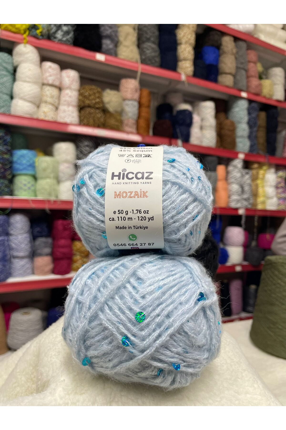 HİCAZ YARN Moher İri Pullu Mavi Çanta/ Örgü ipi Yumaklar 50 gr x 2