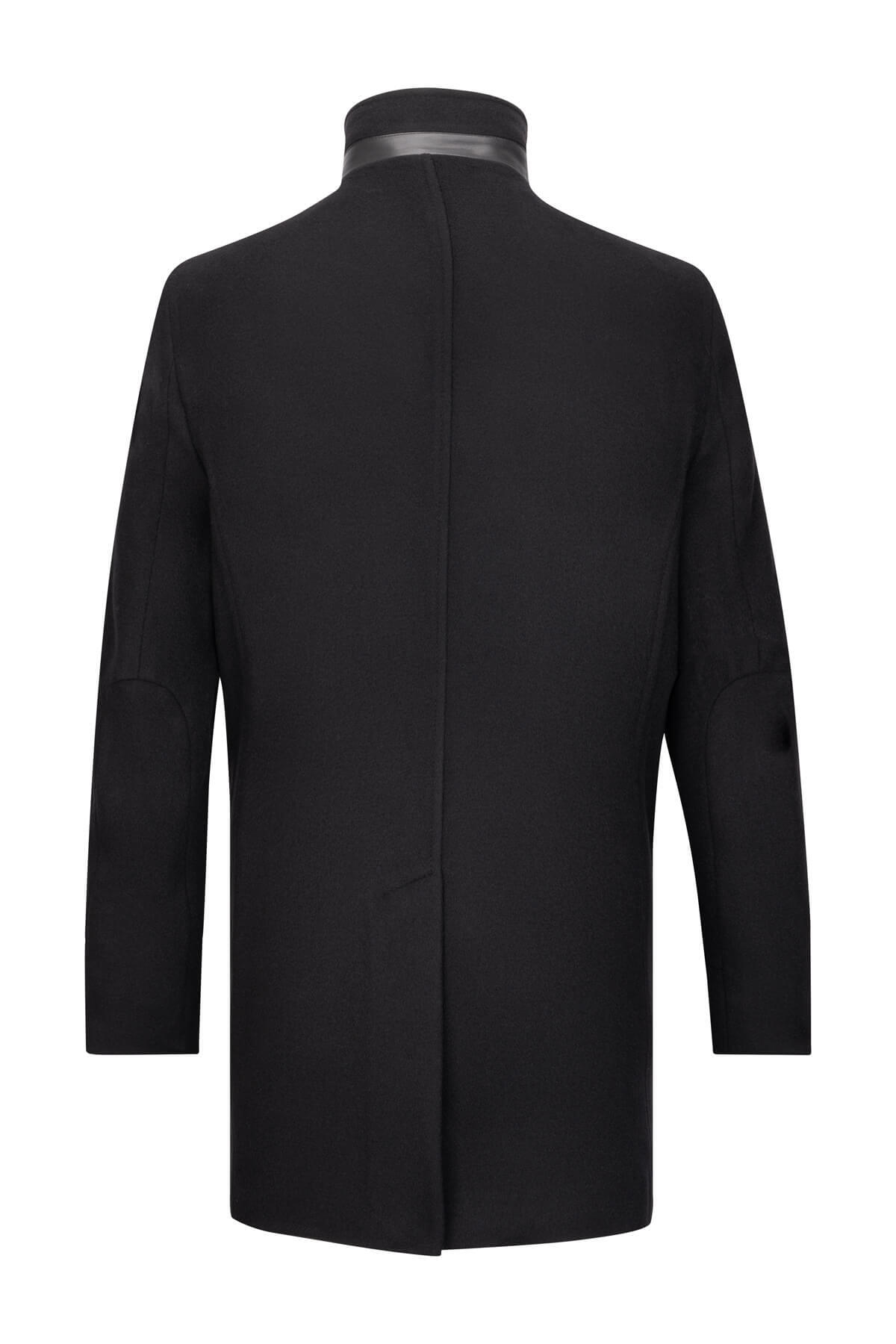SAYKI Siyah Slim Fit Hakim Yaka Yünlü Palto görsel 2