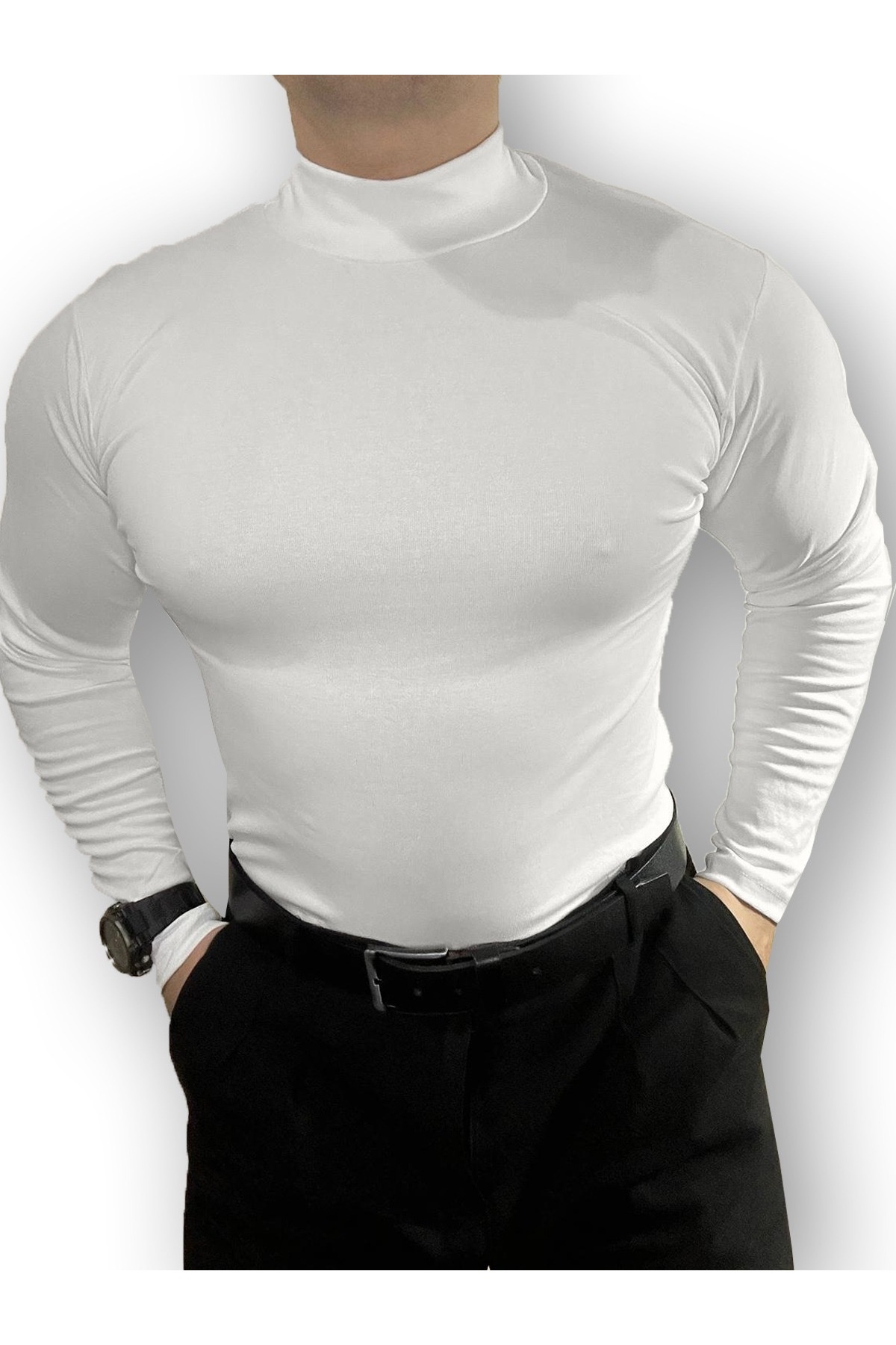 Ventuno Giyim Uzun Kollu Yarım Boğazlı Balıkçı Yaka Likralı Penye Badi Body