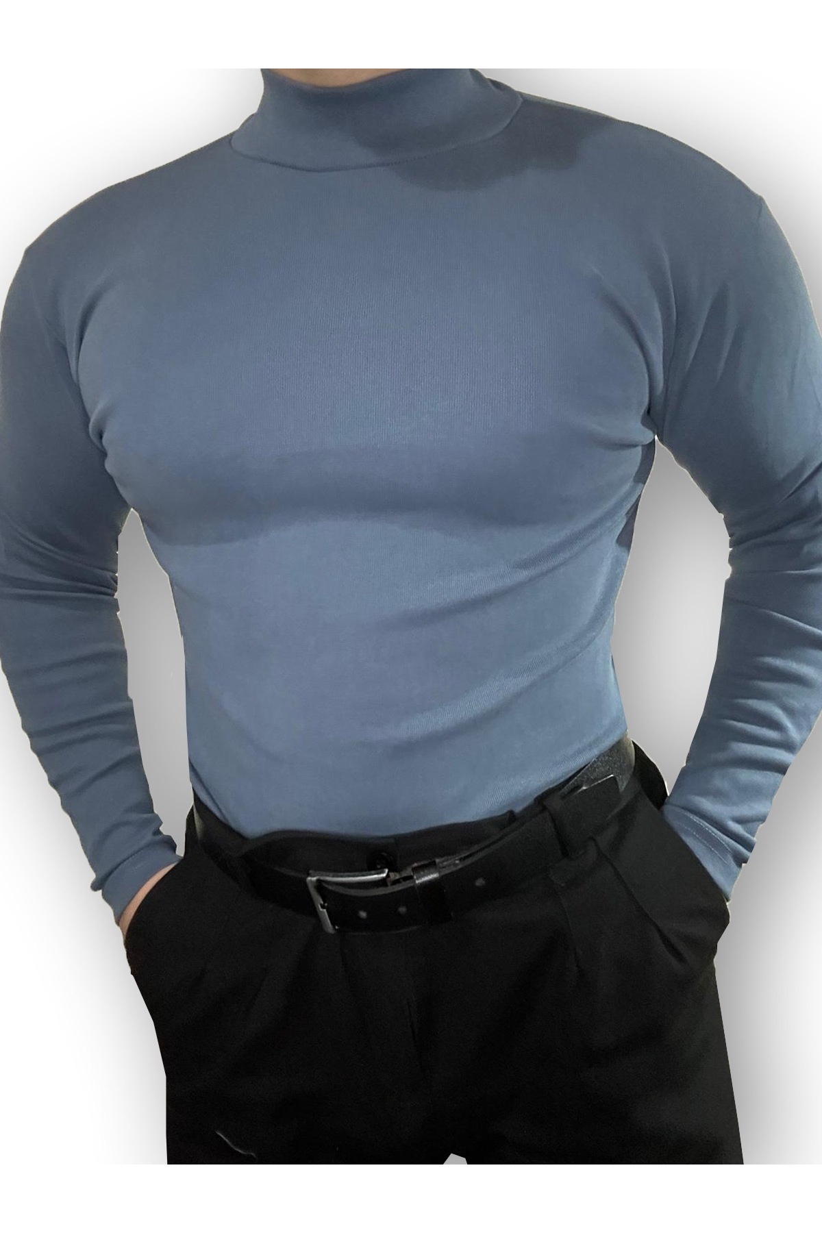 Ventuno Giyim Uzun Kollu Yarım Boğazlı Balıkçı Yaka Likralı Penye Badi Body