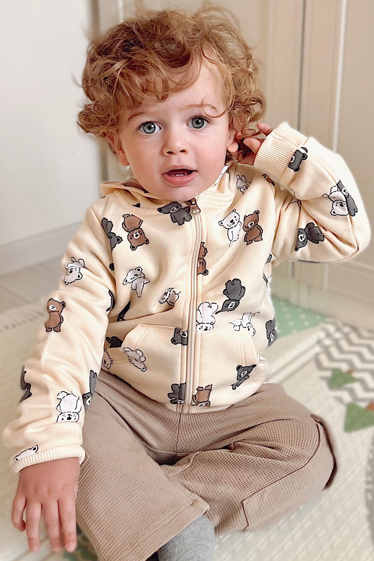 Breeze Erkek Bebek Hırka Sevimli Renkli Bebek Ayıcıklar Desenli 9 Ay-3 Yaş, Krem fotoğrafı 2 (önizleme)
