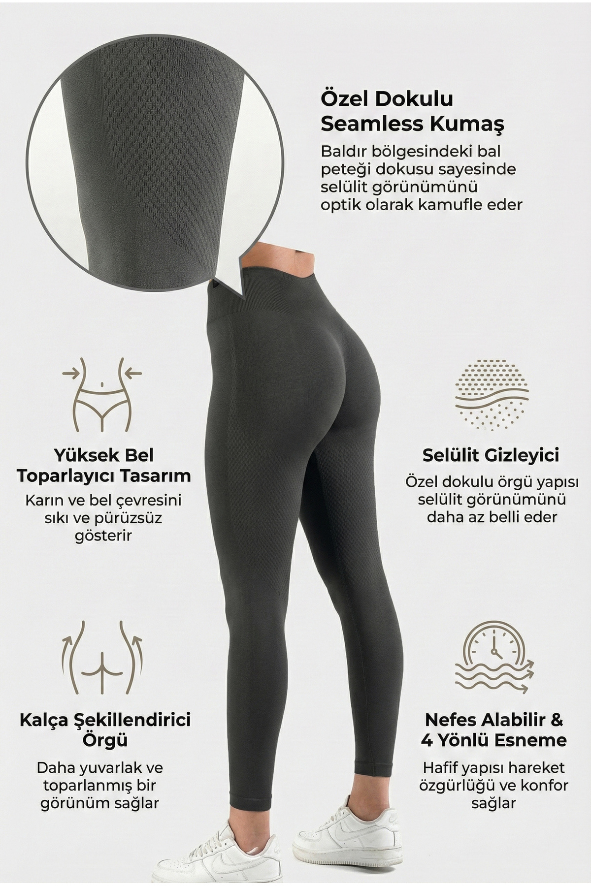 Kadın Seamless Yüksek Bel Selülit Gizleyici Toparlayıcı Spor Tayt 8