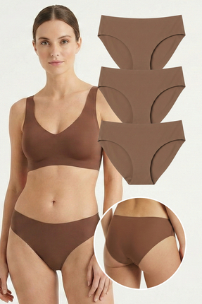 Serem yıldızı Lazer Kesim Dikişsiz Slip Külot 3'lü - İz Yapmayan Ikinci Ten H...