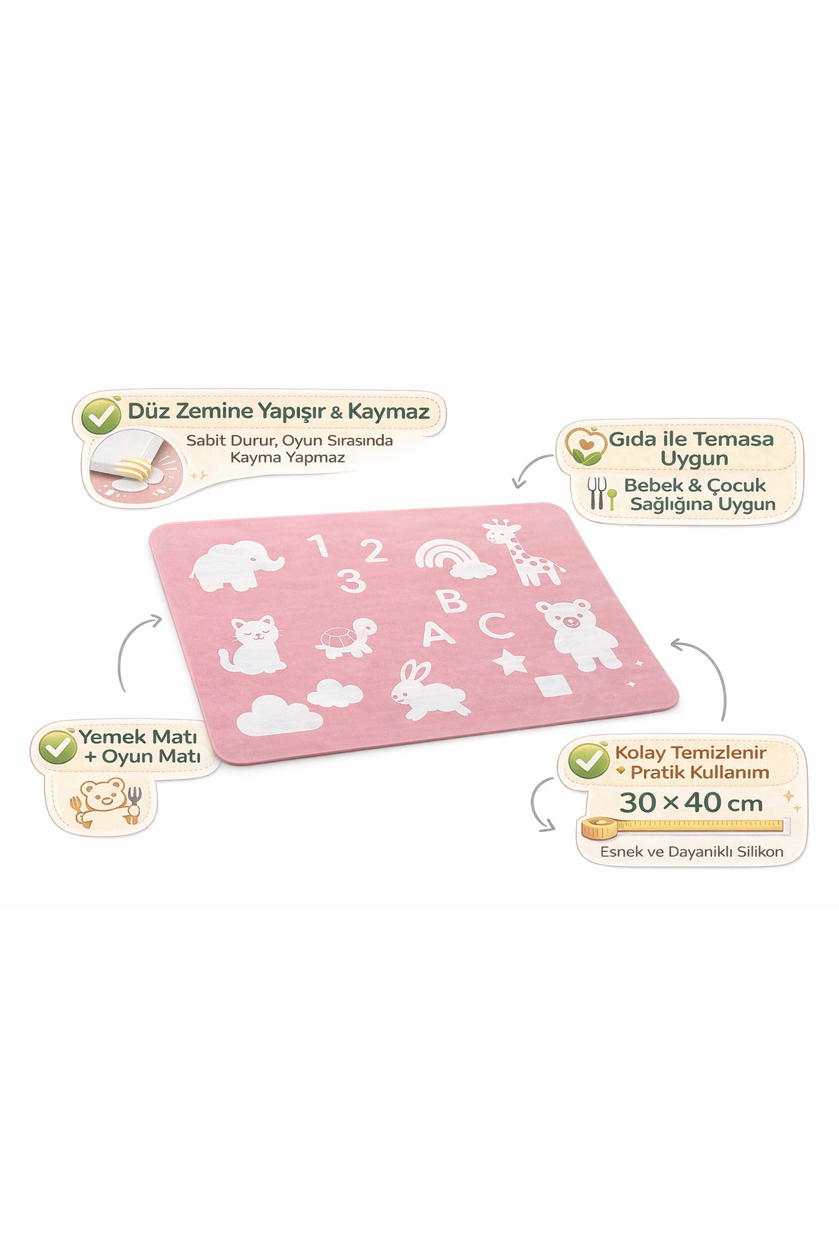 CKM silikon Çok Amaçlı Bebek Dökülme Önleyici Silikon Mama Matı 3’lü Set – Yıkanabilir & Kaymaz Pembe fotoğrafı 5 (önizleme)
