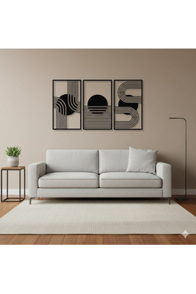 Ayaz Steel Art Modern Geometrik Desenli 3’lü Metal Duvar Tablosu