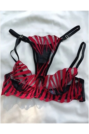 SS HOME CONCEPT Sexi Tüllü Balenli Transparan Swordy Kırmızı 2 li Sütyen Tang...