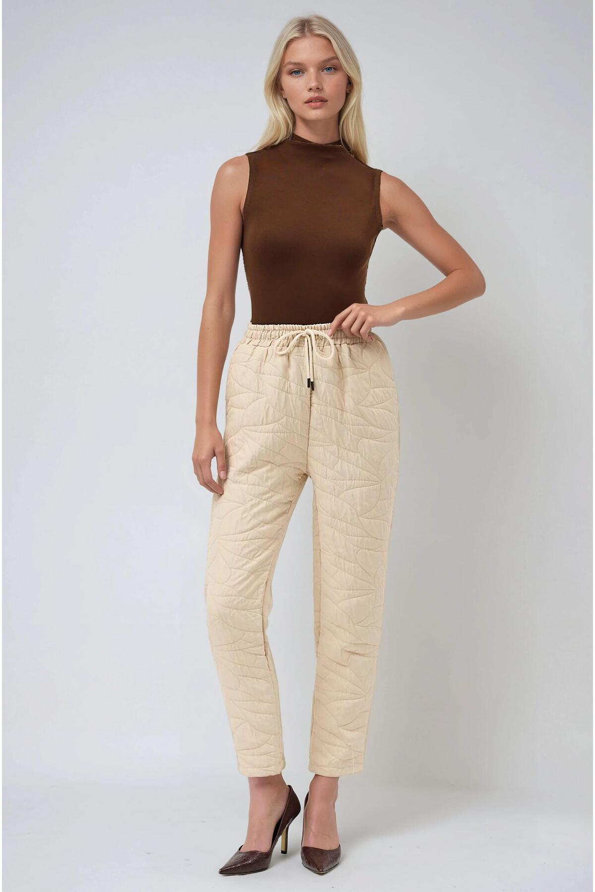 Stone Waist Elasticated and Patterned Carrot Pants 0095 R4-K-K3