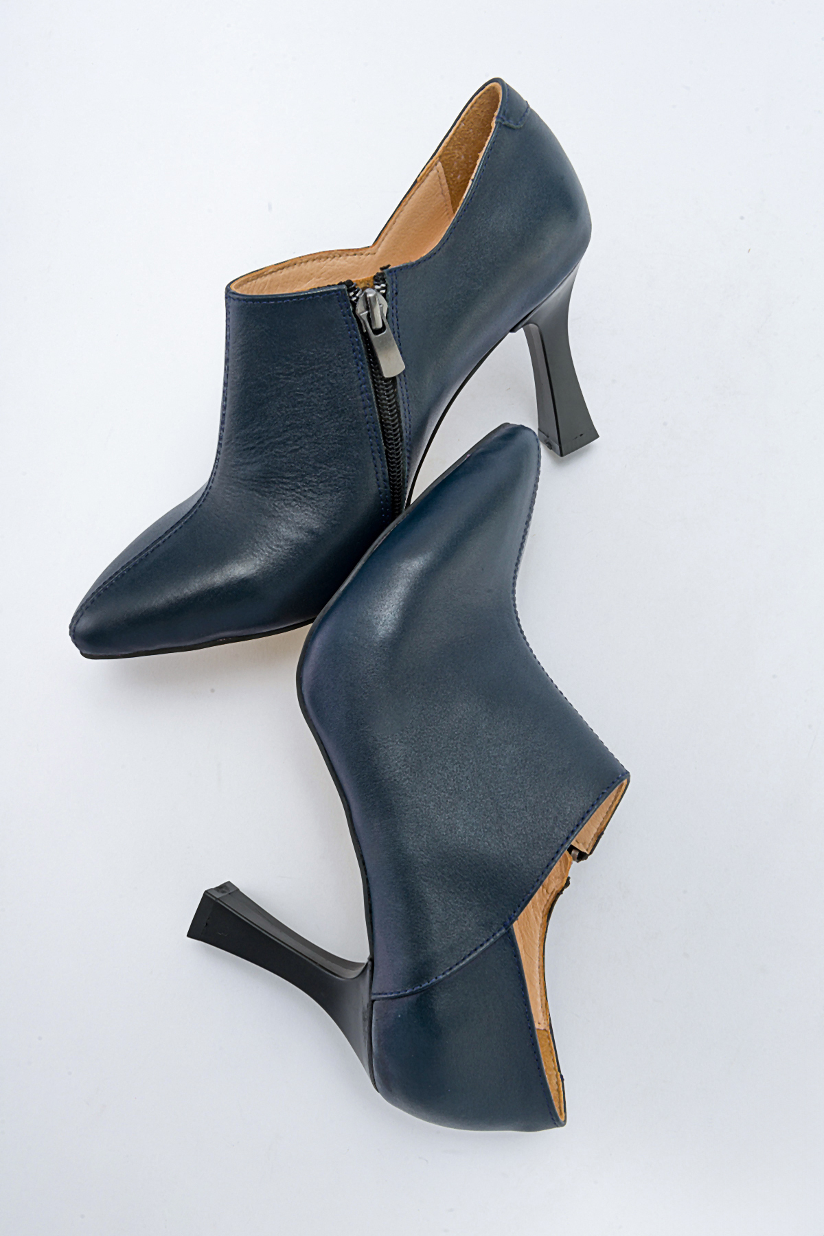GNS Shoes LANDO Hakiki Deri Lacivert Cilt İnce Topuklu Botie görsel 2