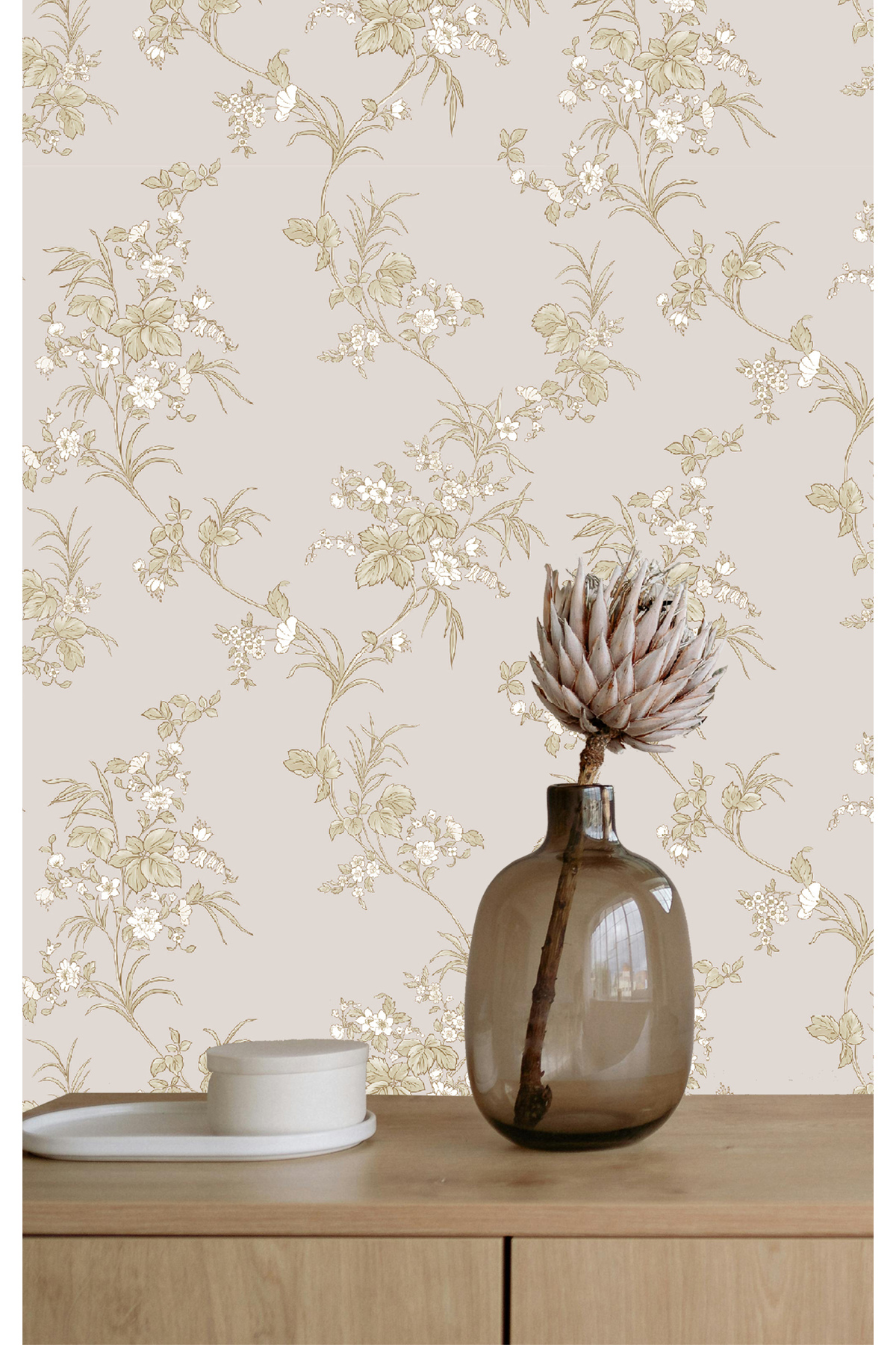Golden DUVAR KAĞIDI-BORDÜR Çiçek Desen Nonwoven Silinebilir 5.2m² Dekoratif Duvar Kağıdı