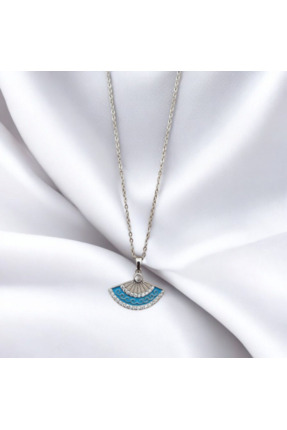 Arya ÇELİK GÜMÜŞ MAVİ YELPAZE KOLYE