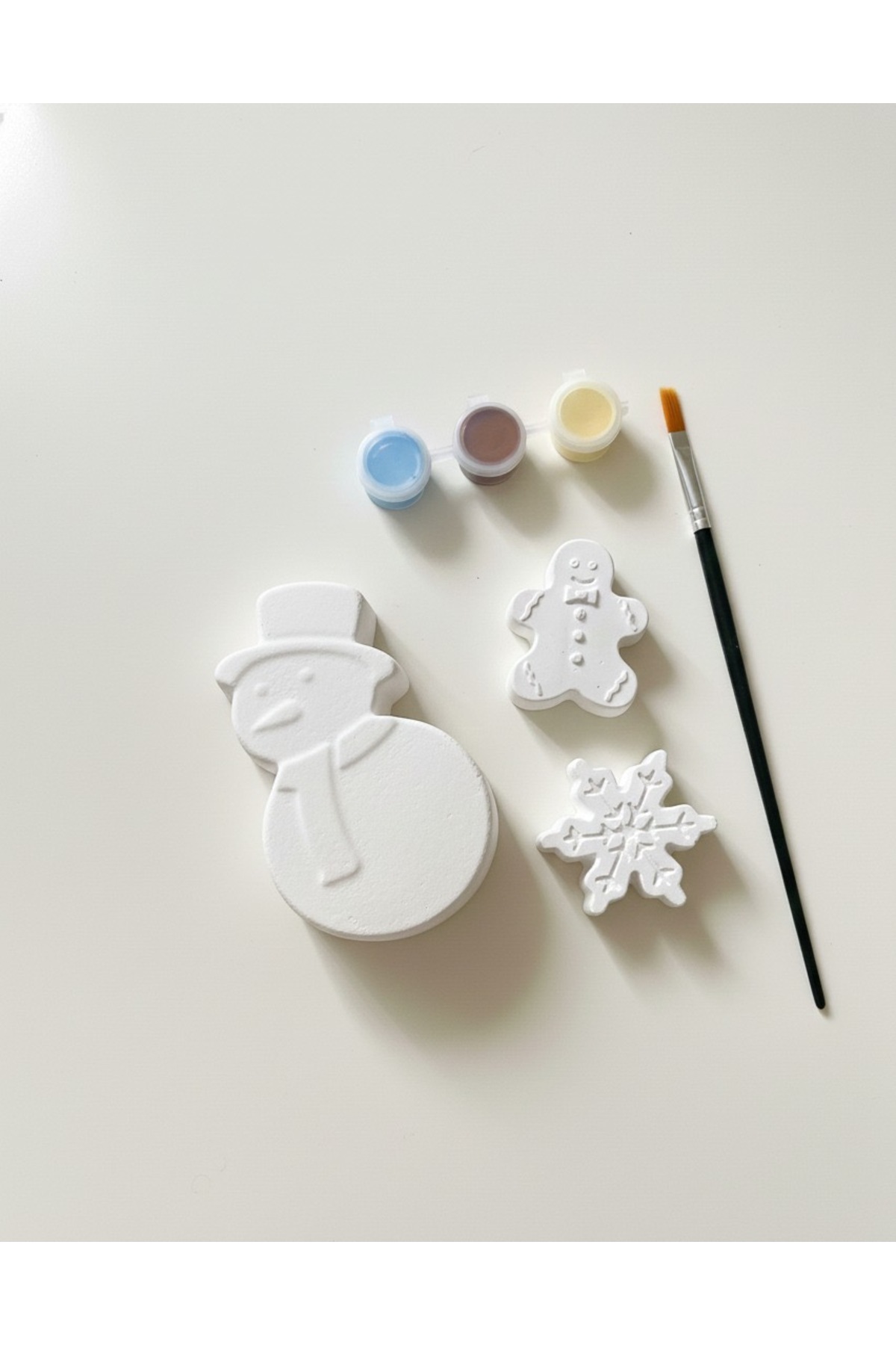 BalibeeCandle Çocuk Taş Boyama Seti - Kardan Adam-Kurabiye Çocuk -Kar Tanesi - Boya Fırça