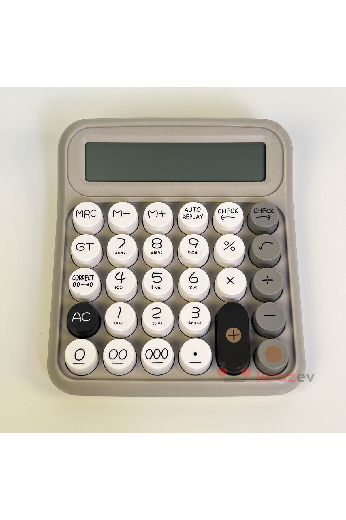 KirazEv Gri Hesap Makinesi 14 Haneli LCD Ekran Büyük Yuvarlak Düğmeli Renkli 16x13 cm