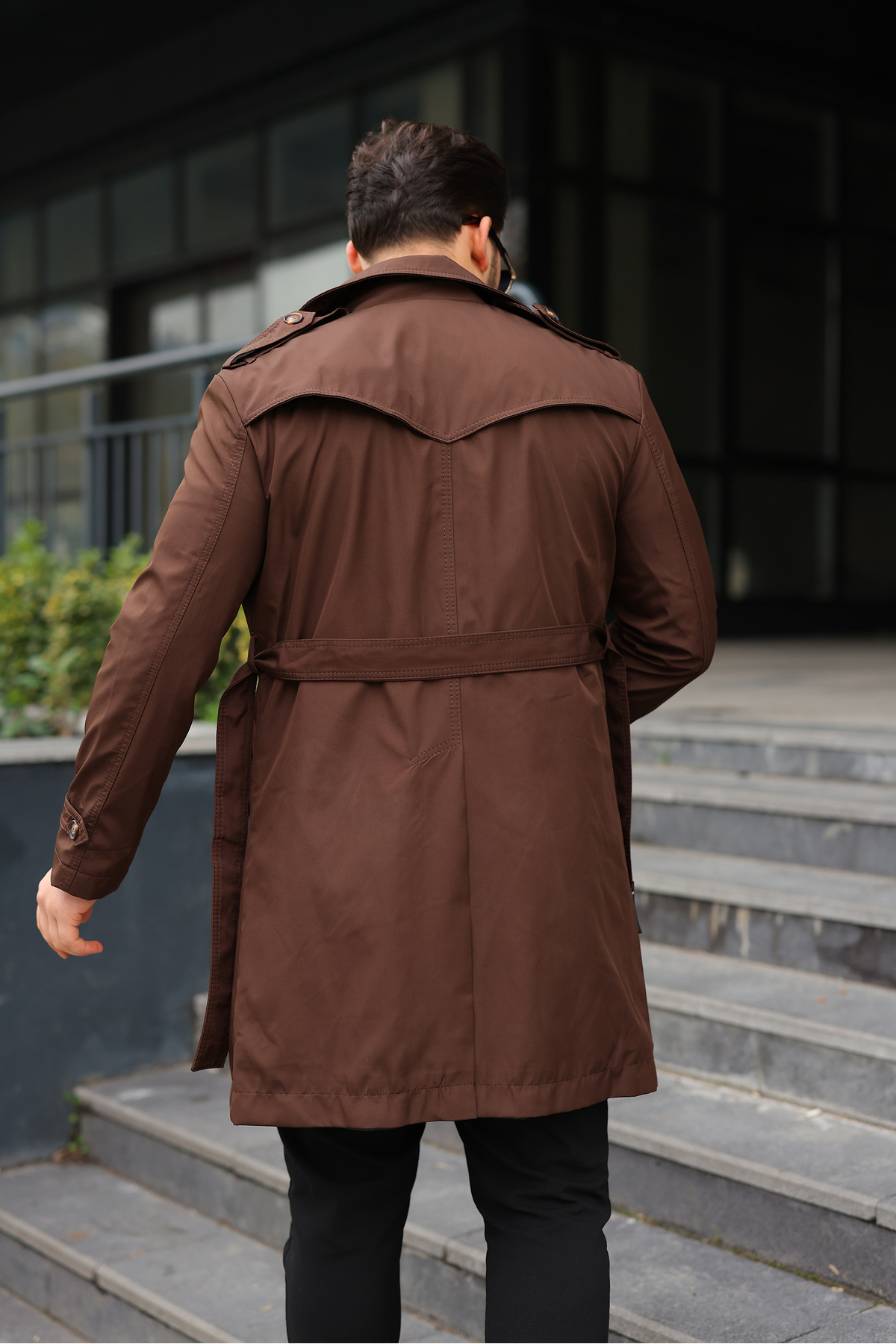 BASEL.CO  Erkek Premium Apoletli Trençkot Pardesü - 100 cm uzunluk - Görsel 3