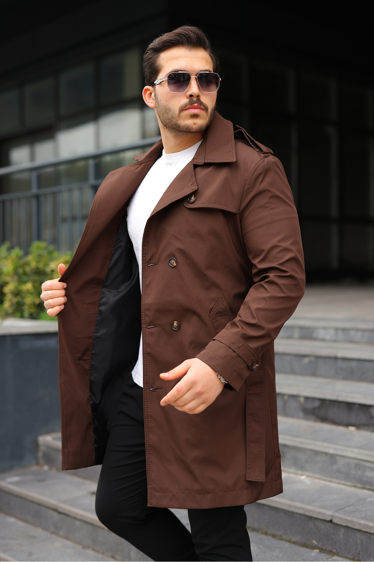 BASEL.CO  Erkek Premium Apoletli Trençkot Pardesü - 100 cm uzunluk - Görsel 2