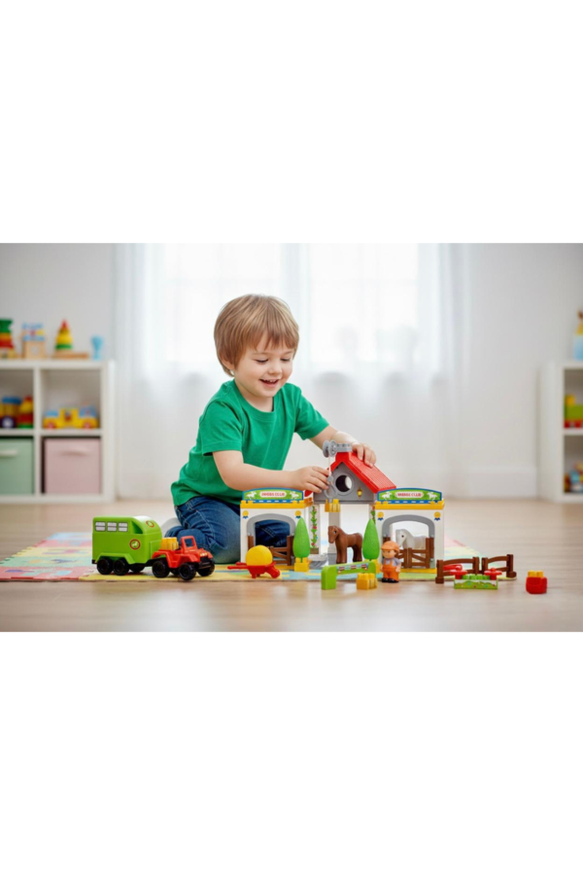 ست ساخت اصطبل اسب کودکان – مجموعه بازی مزرعه ۸۵ تکه همراه با حیوانات و لوازم جانبی