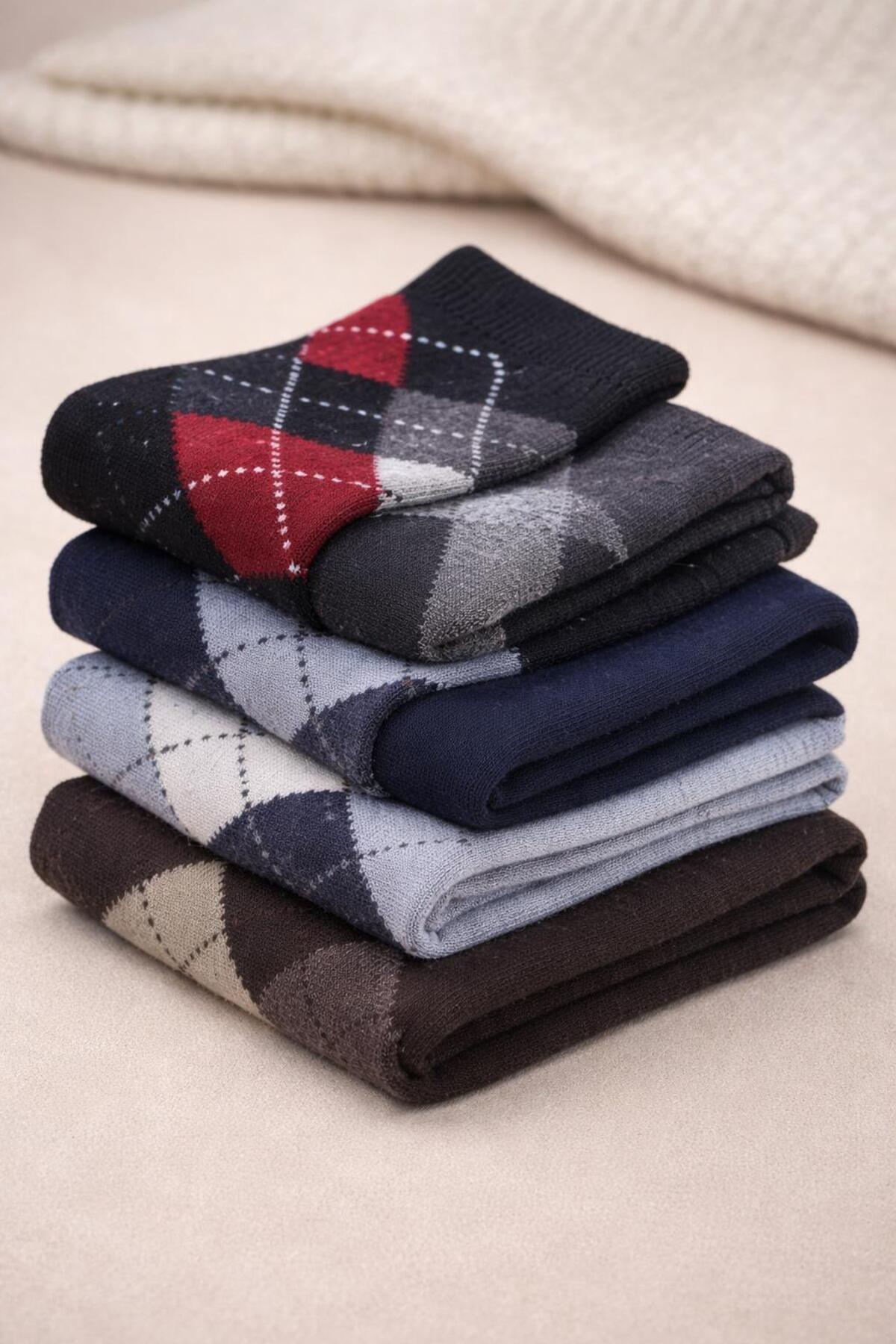 Sky Socks 5'li Ekonomik Paket Klasik Desen Erkek Soket Çorap Seti görsel 3